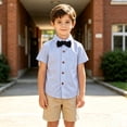 thumbnail image 2 of XAOFW Toddler Boys Girls Back To School Shirts Short Sleeve Lapel Collar Button Front Striped Shirts Child Kids First Day Of School Shirts Stylish Tops 18-24 Months, 2 of 9