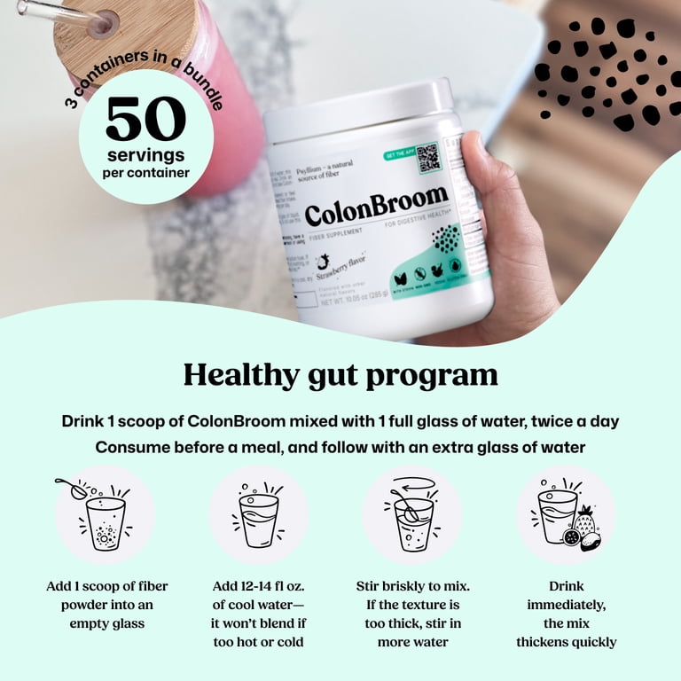 colonbroom glp 1 ingredients ColonBroom Psyllium Husk Powder, Cleanse for Bloating & Gut Health, Strawberry, 150 Servings