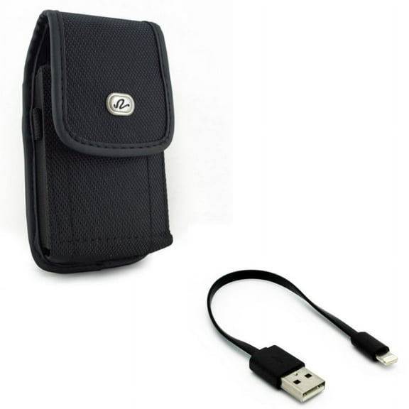 Case Belt Clip w Short USB Cable for iPhone 8/7/6S/6 - Rugged Holster Canvas Cover Pouch, Charger Cord Power Wire Fast Charge for iPhone 8/7/6S/6 Models