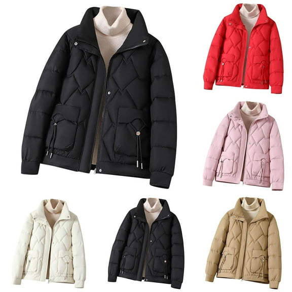 Antinious Quilted Jackets for Women Casual Solid Long Sleeve Hoodless Lapel Padded Puffer Jacket,Womens Winter Coats,Trench Coat Women,Black,XL