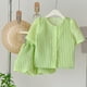 thumbnail image 4 of Jumpingount Conjunto de camisas de ropa para niñas, mano de obra de poliéster de verano, pantalones de cierre de piel de larga duración, Tops conjuntos de ropa verde 100cm, 4 of 6