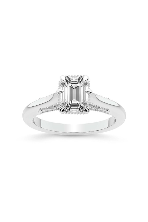 IGI Certified 4 Carat Emerald Shape Lab Grown Diamond Engagement Ring | 14K White Gold | Esther Tacori Style Solitaire Diamond Ring | FG-VS1-VS2 Quality Friendly Diamonds