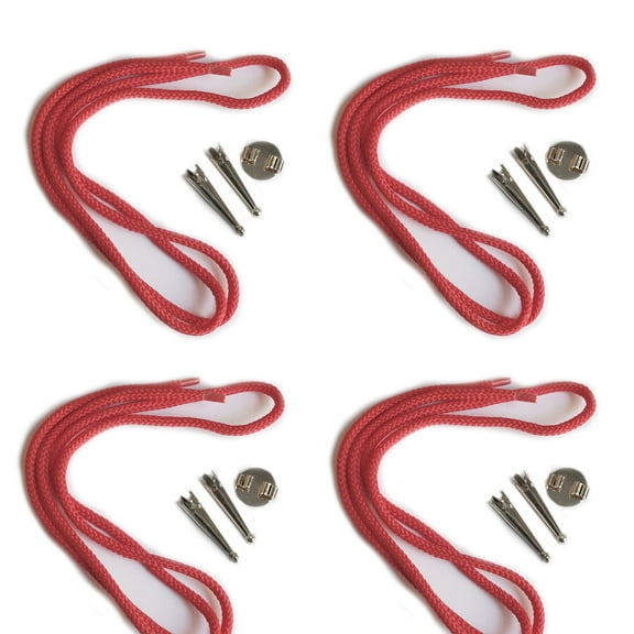 Blank Bolo Tie Kit Round Slide Smooth Tip Silvertone Parts Red Cord Pk/4