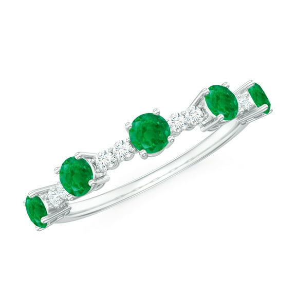 Rosec Jewels Half Eternity Ring with Emerald and Diamond for Women (0.75 CT) - AAA Quality, 925 Sterling Silver, US 4.00