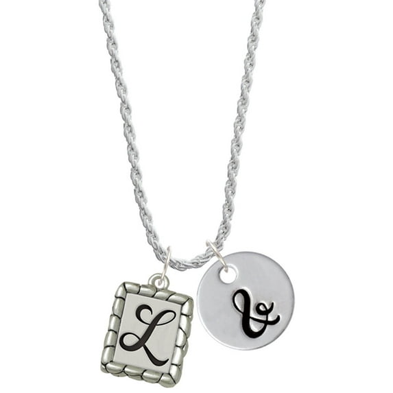Delight Jewelry Silvertone Pebble Border Initial - L Silvertone Script Initial Disc - & - Charm Necklace, 20"+3"