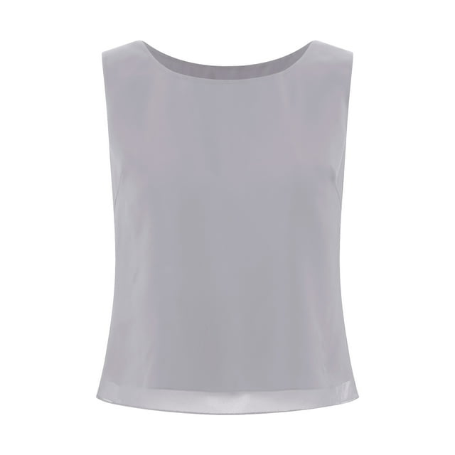 TSSOE Débardeurs d'Été pour Femmes Blouses en Chiffon Sans Manches Col Rond Chemises Décontractées Débardeurs Légers Gris P