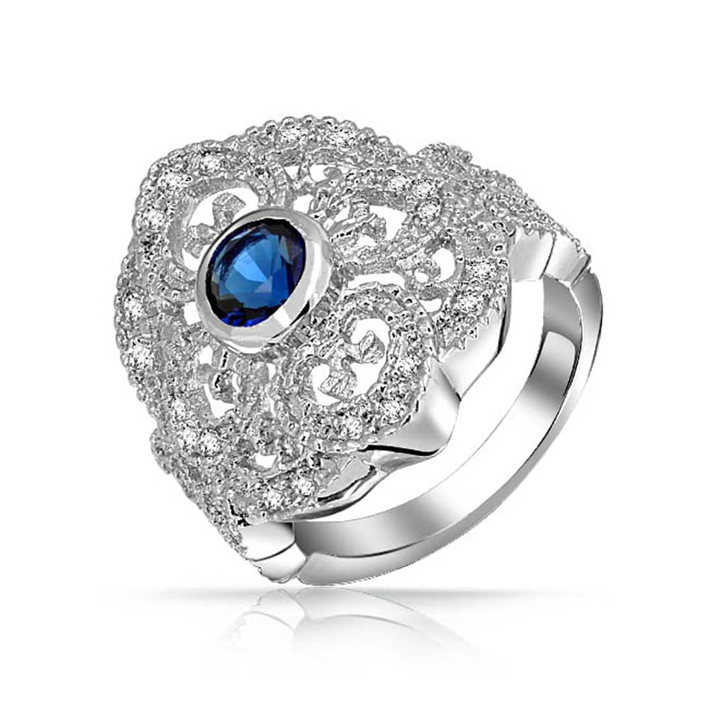 Size 8 Ring Cocktail Ring Gemstone Ring Blue Larimar Ring Blue Stone Ring Statement Ring Sterling Silver Ring Black CZ Halo Ring