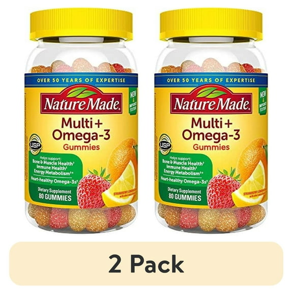 (2 pack) Nature Made Multivitamin Omega-3, Dietary Supplement for Daily Nutritional Support, 80 Gummy Vitamins and Minerals, 40 Day Supply