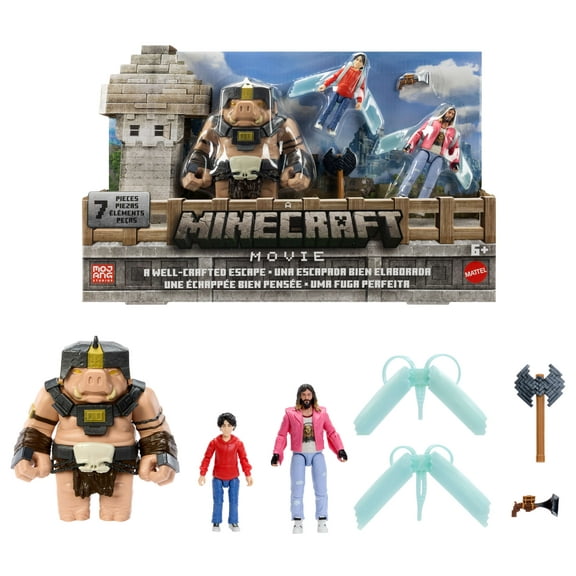 Minecraft A Well-Crafted Escape Figure Pack with 3 Action Figures & 4 Accessories Inspired by the Movie