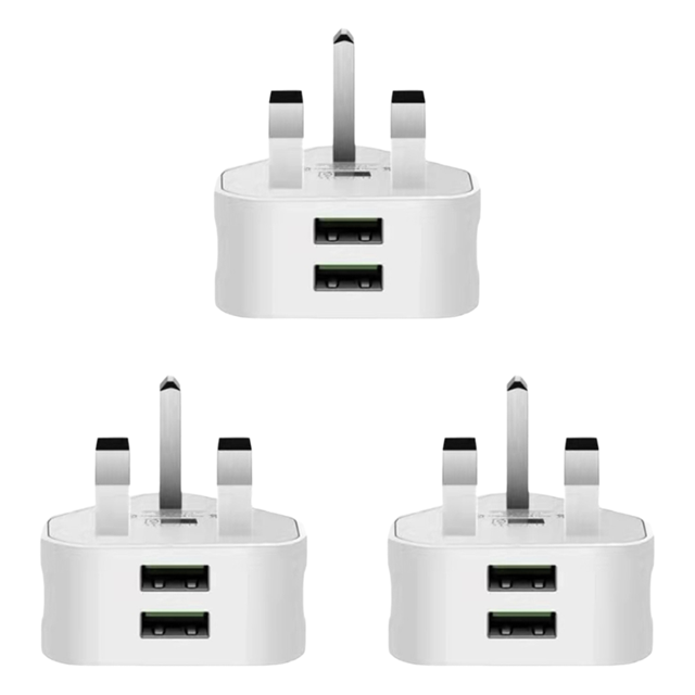 Adaptador Cargador Pared Corriente USB Enchufe Británico 3 Pines para Tableta Iphone (2USB)