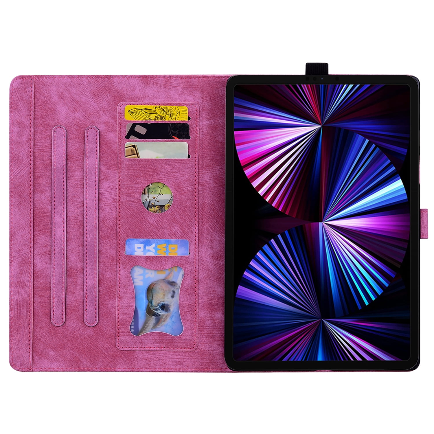 Allytechgroup Flip Case for Apple Pro 11" 2022/2021/2020/2018 4th 3rd 2nd 1st Gen, PU Leather Flower Embossed Pencil Holder Kickstand Bumper Auto Sleep Wake Case Cover for Girls Women, Rose