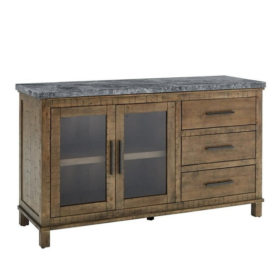 Bowery Hill Transitional Driftwood Gray Finish Marble Top Server