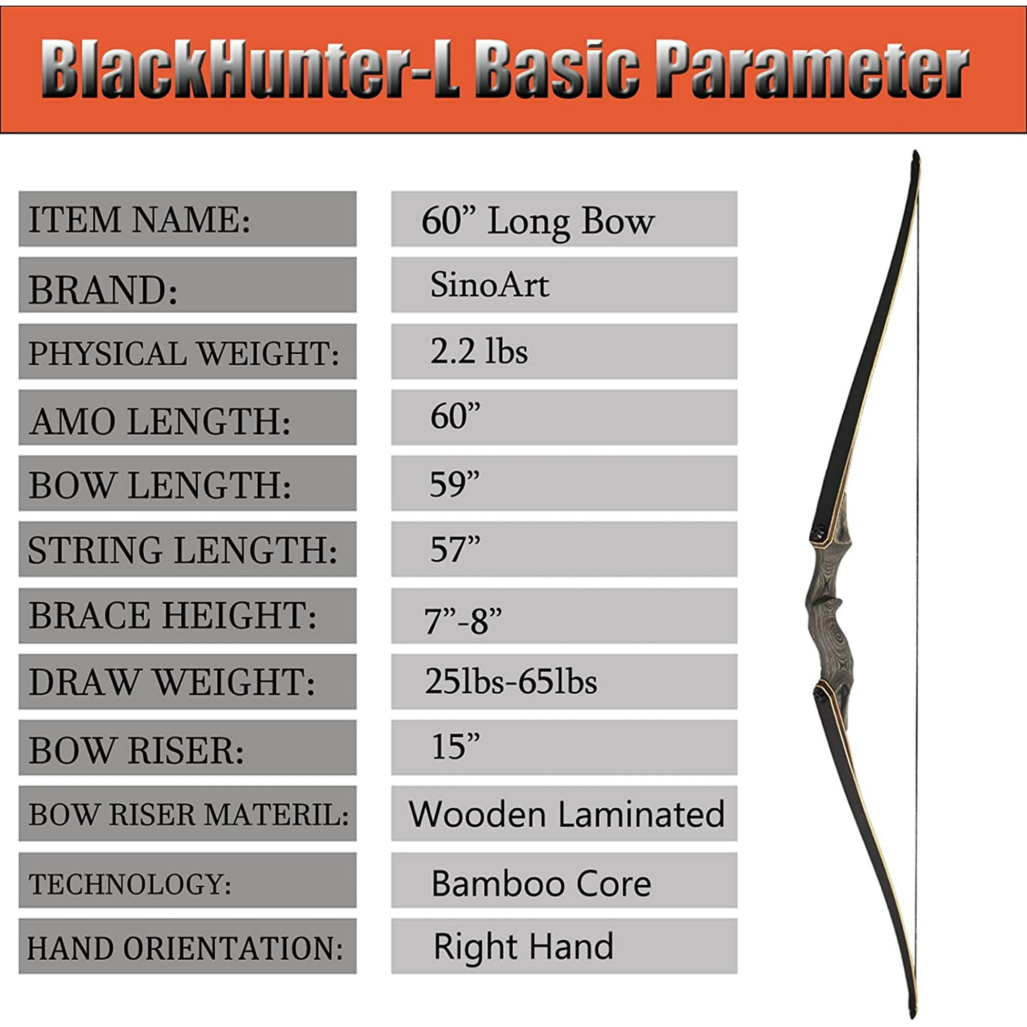 Arc Recourbé TOPARCHERY 60" - Bois Vert/gris - 25-50 Lbs - Droitier - Chasse/Tir à L'arc