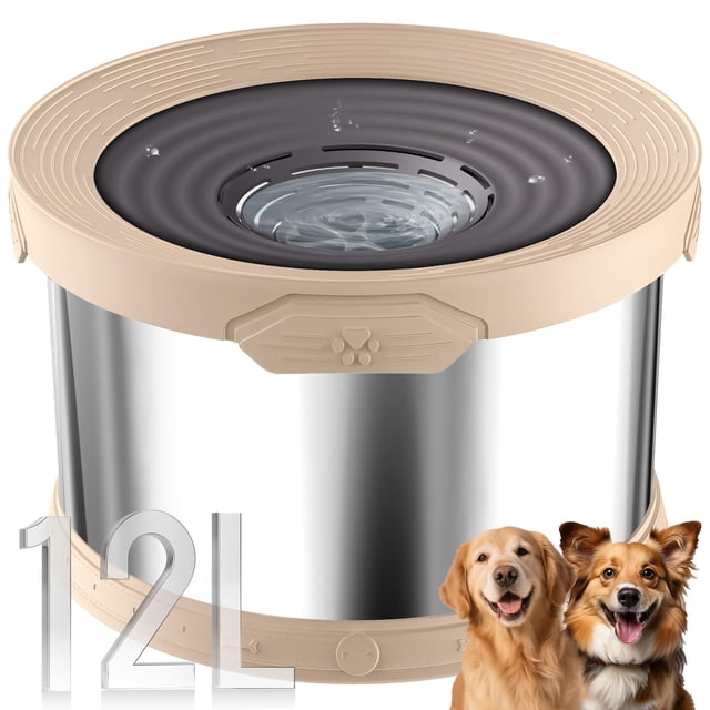 Cuenco de agua para perros UPSKY de acero inoxidable antiderrame de 12 litros, color beige