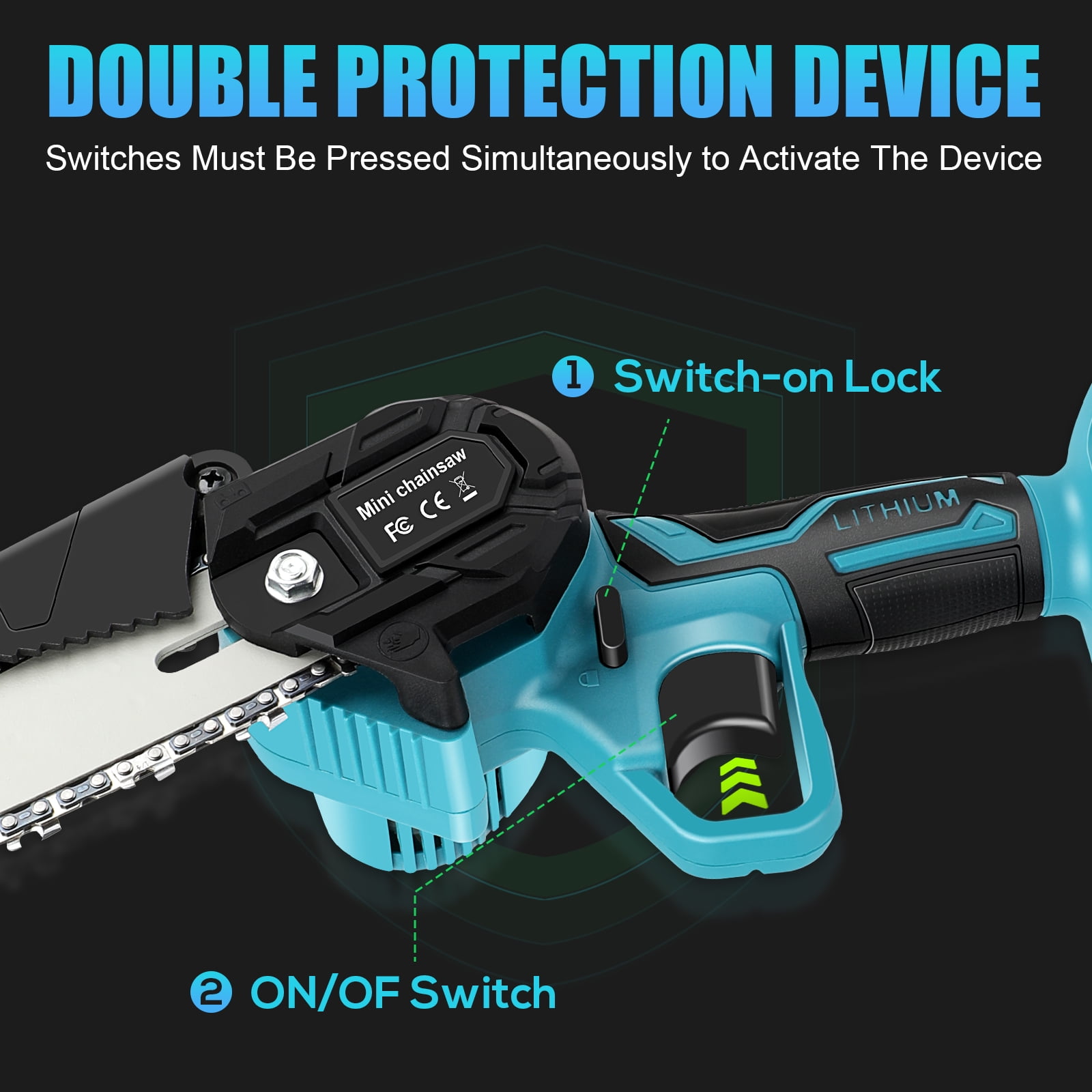 Huajiang Tech Mini Chainsaw 6" Battery Powered Chainsaw, One-Hand Use, 2PCS 3.0Ah Battery