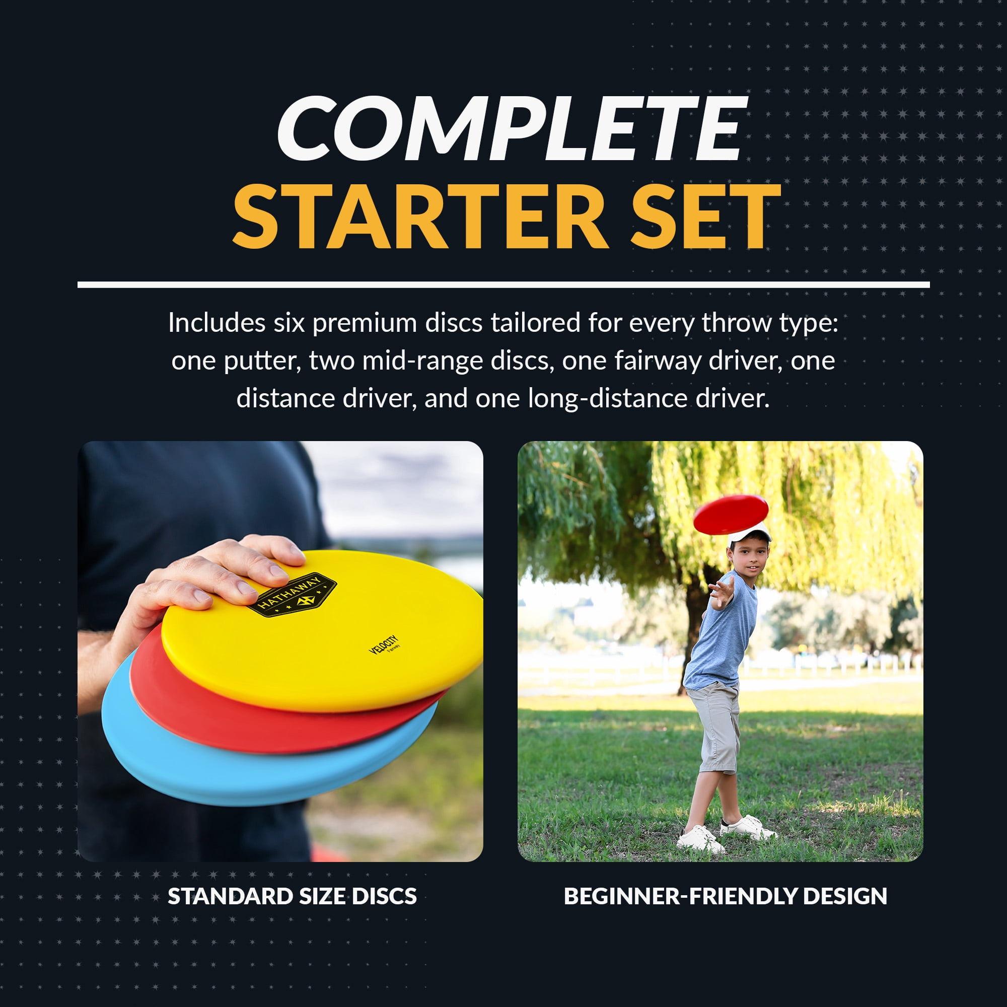 Hathaway Disc Golf Starter Set with Bag – 8.25” Frisbee Golf Discs Set with PVC Carrying Bag for Basic Disc Golf Accessories - Three Drivers, Two Mid-Range & One Approach/Putter Disc Golf Set