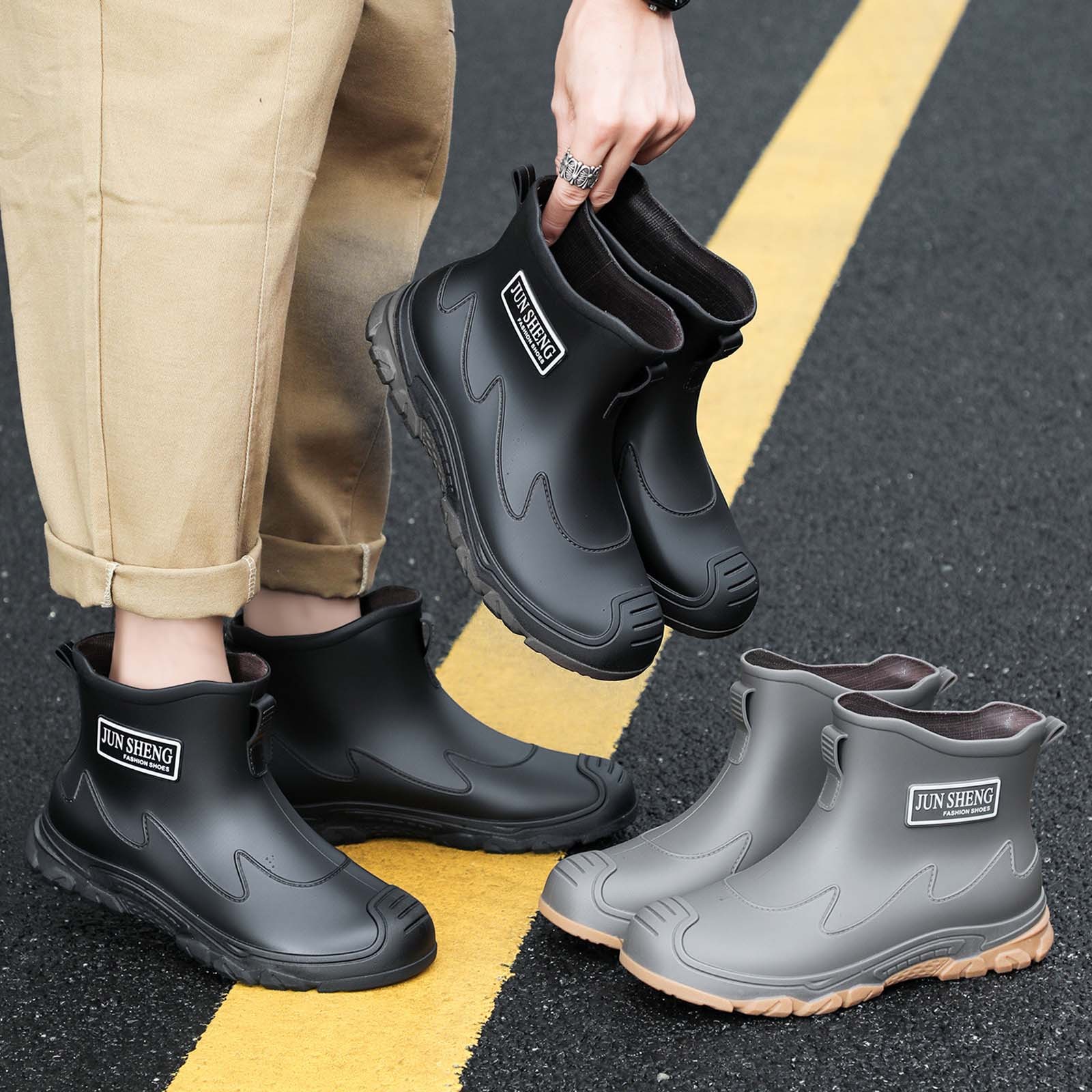 Rain Boots Men Durable High Tops Rain Shoes for Mens Non- Rubber Sole Mens Rain Boots (Black 6.5)