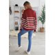 thumbnail image 1 of ABPHQTO Jersey de mujer con cuello alto y rayas color vino, manga larga y botones, 1 of 5