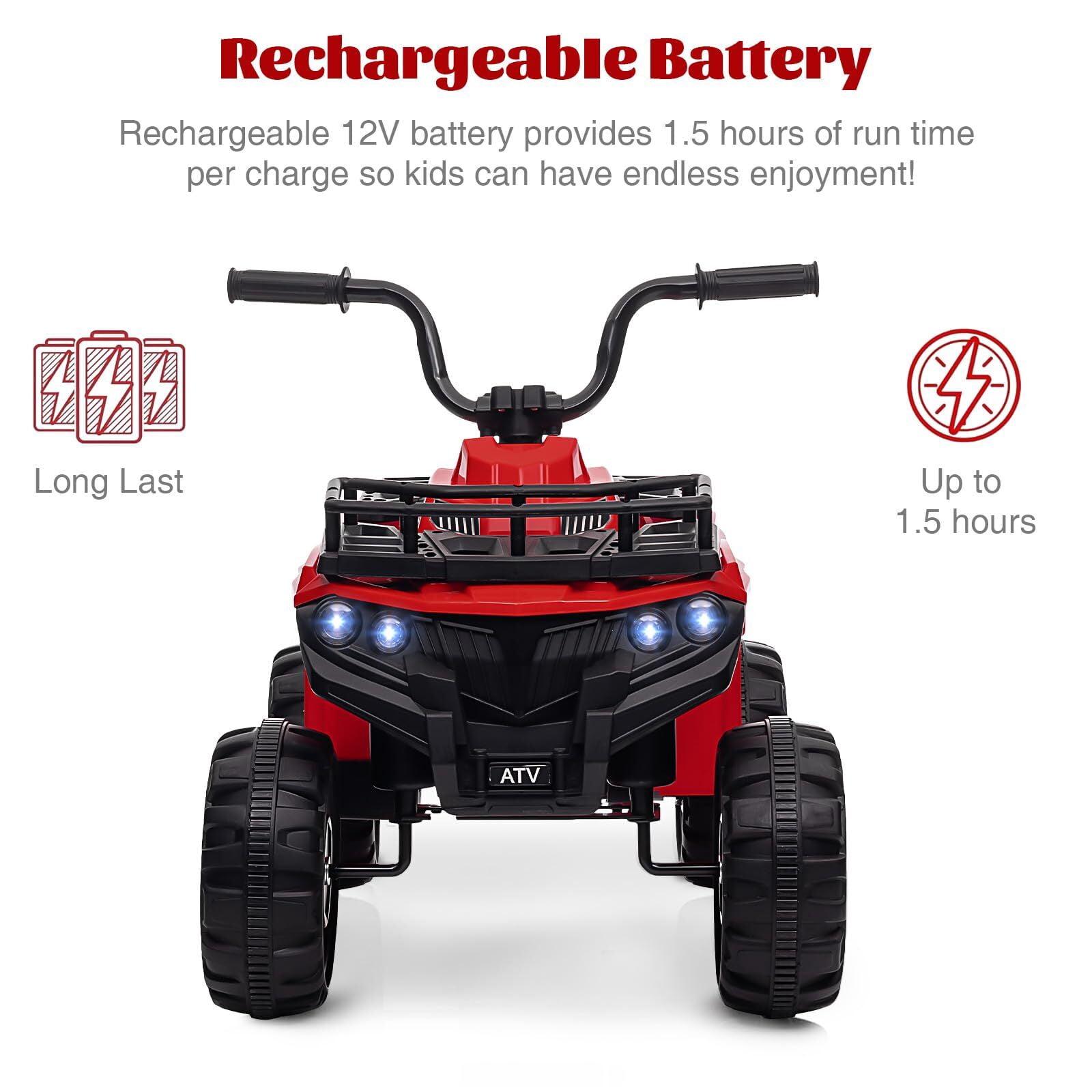 Sakiyr 12V Kids Ride On ATV, Battery Powered Electric Vehicle with Led Light, 4-Wheeler Quad ATV Play Car 2 Speeds for Boys Girls