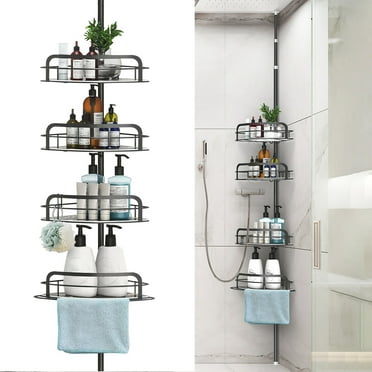 iMounTEK Heavy Duty Corner Shower Caddy with 4-Tier Adjustable Shelves 34-116 inch Adjustable Tension Pole Shower Organizer Caddy