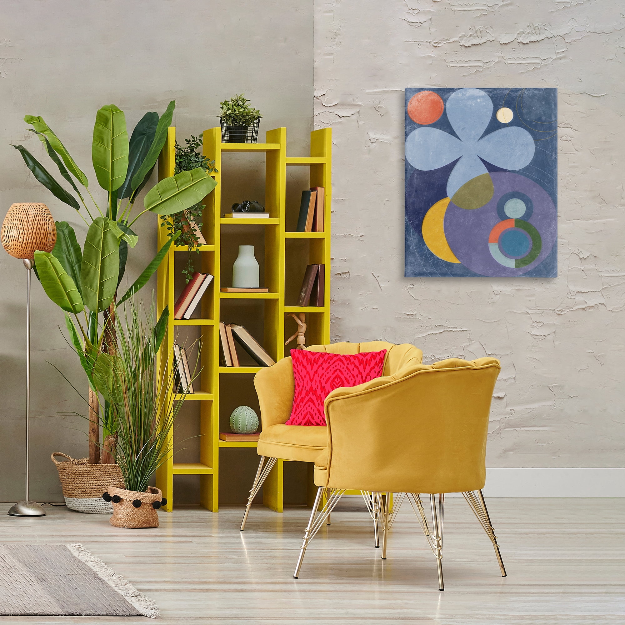 Stupell Industries Blue Retro Curved Shapes Abstract Painting Wrapped Canvas Art Print Wall Art, 24 x 30