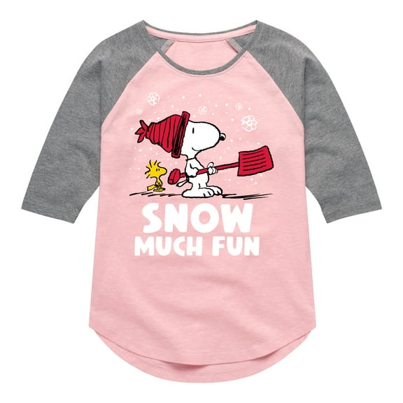 Peanuts - Snoopy and Woodstock Snow Much Fun - Toddler And Youth Girls Raglan Graphic T-Shirt