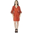 thumbnail image 4 of Bimba Women Short Rayon Robe Lace Sleeve Getting Ready Wrap Bridesmaid Gift- Brown, 4 of 7