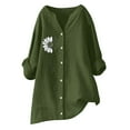 thumbnail image 2 of Green Women Shirts, Women'S Cotton Linen Top Long Sleeve Printed Shirt,Women Shirts S, 2 of 4