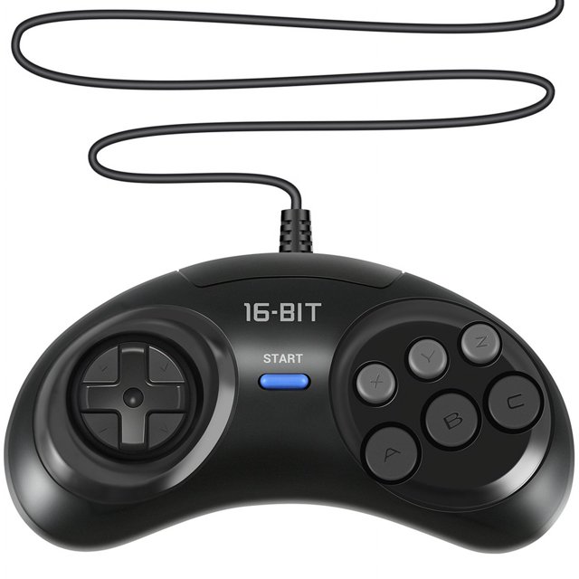 2 Piezas Controlador de Juego para para Controlador de Manejar de 16 Bits 6 Botones Gamepad para Accesorios de Juego Negro