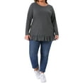 thumbnail image 2 of Agnes Orinda Plus Size Casual Tunic Tops for Women Crew Neck Long Sleeve Ruffled Hem Flowy Blouses with Pockets Dark Gray 3X, 2 of 6