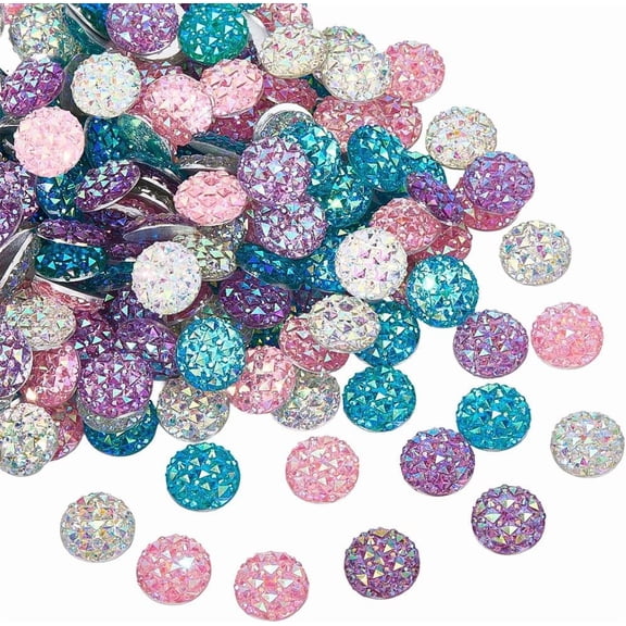 200Pcs Rhinestone Cabochon Sparkly Cabochons 1.2cm Resin Random Mixed Color Flat Back Round Gems Diamond Ornaments Charms Buttons