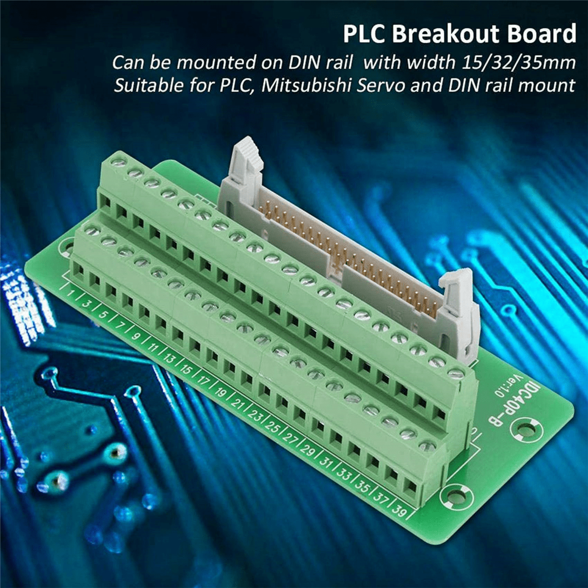 2X IDC40P 40Pin Connector Strip Breakout Board Terminal Block Plug PLC Interface with Bracket, for PLC, DIN Rail Mount