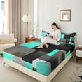 thumbnail image 4 of Feelyou Chic Geometric Abstract Queen Sheet Sets, Cyan Square Rectangle Flat Sheet, Teen Kid Child Adult Queen Fitted Sheet, Breathable Home Decor, 4pcs, 4 of 7