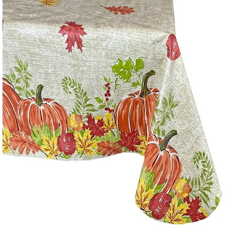 

Newbridge Paisley Pumpkin Shabby Chic Border Print Fall and Thanksgiving Vinyl Flannel Backed Tablecloth