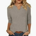 thumbnail image 2 of VNKIDY Women's Solid Color Henley V Neck T Shirts Three Quarter Sleeve Loose Fit Tees Top For Casual Daily Wear Classic Tops, 2 of 4