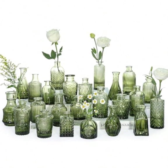 Bud Vase Set of 24 Green Bud Vases in Bulk Small Flower Vases for Centerpieces Mini Vintage Vase for Rustic Wedding Home Table Decoration