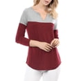 thumbnail image 3 of MODA NOVA Juniors Christmas Split V-Neck Long Sleeves Color Block Casual T-Shirt, 3 of 7