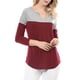thumbnail image 2 of Camiseta casual de manga larga con escote en V y bloques de color INSPIRE CHIC para mujer, tamaño L, color rojo vino, 2 of 7