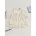 thumbnail image 2 of FOCUSNORM Robe d'Automne pour Bébé Fille Manches Longues Col Carré Couleur Unie Robe en Maille Décontractée Robe Smockée, 2 of 9