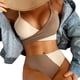 thumbnail image 1 of Conjunto de bikini cruzado sexy para mujer, traje de baño de 2 piezas con parte superior con lazo en la espalda y bloques de colores cruzados, 1 of 5