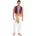 thumbnail image 2 of Disfraz de Halloween para hombre mítico príncipe Aladin carnaval Cosplay traje de fiesta chaleco con adorno de lentejuelas con pantalones con cinturón, 2 of 3