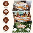 thumbnail image 7 of Orange Pumpkin Gnomes Fall Round Tablecloth, Fitted Table Cover with Elastic for 36"-44" Round Tables, Branches Thanksgiving Leaves Wooden Table Cloth Outdoor Dinning Party Waterproof Tablecloths, 7 of 7