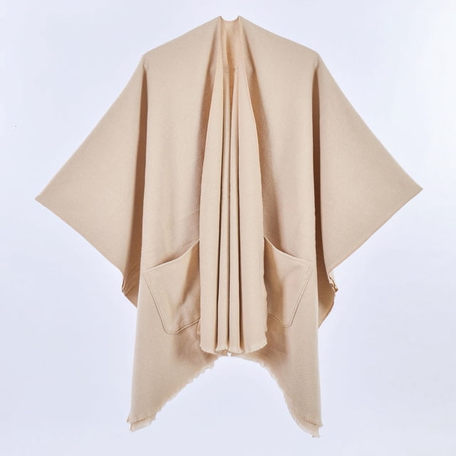 Châle Chaud pour Femmes - Cape d'Hiver - Poncho Ouvert avec Blocage