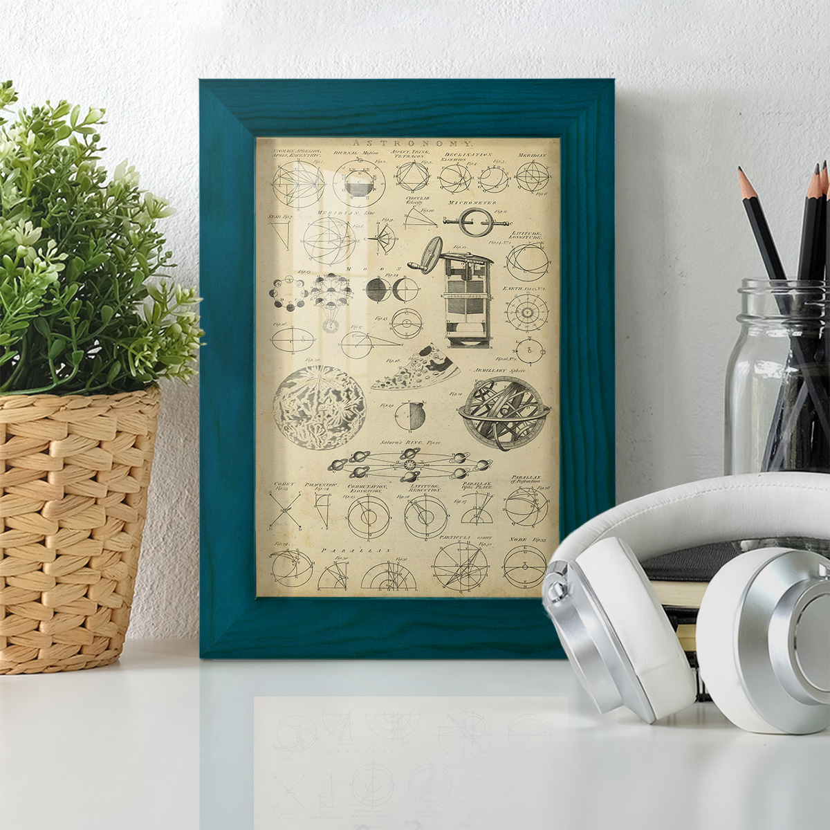 Encyclopediae II -Framed Print w/glass-Ocean Blue