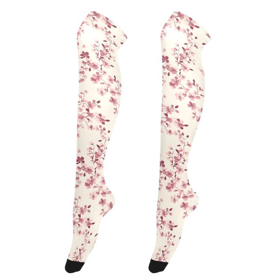 Pink Peach Blossom High Thigh Socks Over Knee Thin Tights Long Stocking for Women Leg Warmer