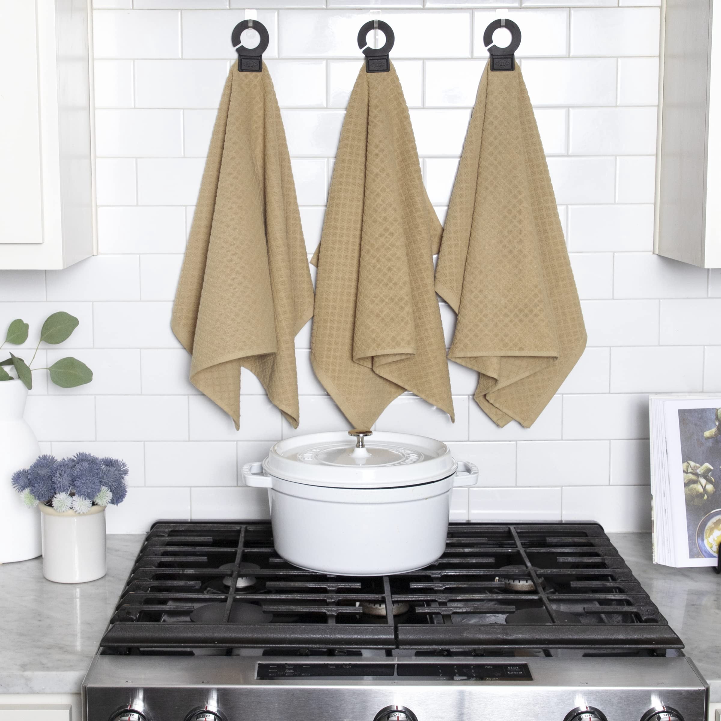 RITZ Hook and Hang Woven Kitchen Towel, Set of Two, Biscotti