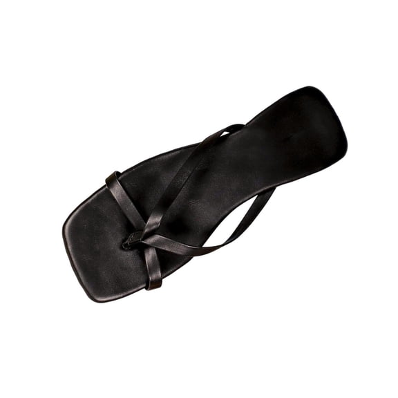 Qingpeng Womens Square Toe Flat Thong Sandals Minimalist Strappy Design Soft Leather Upper Slip On Summer Flats for Casual Daily Wear