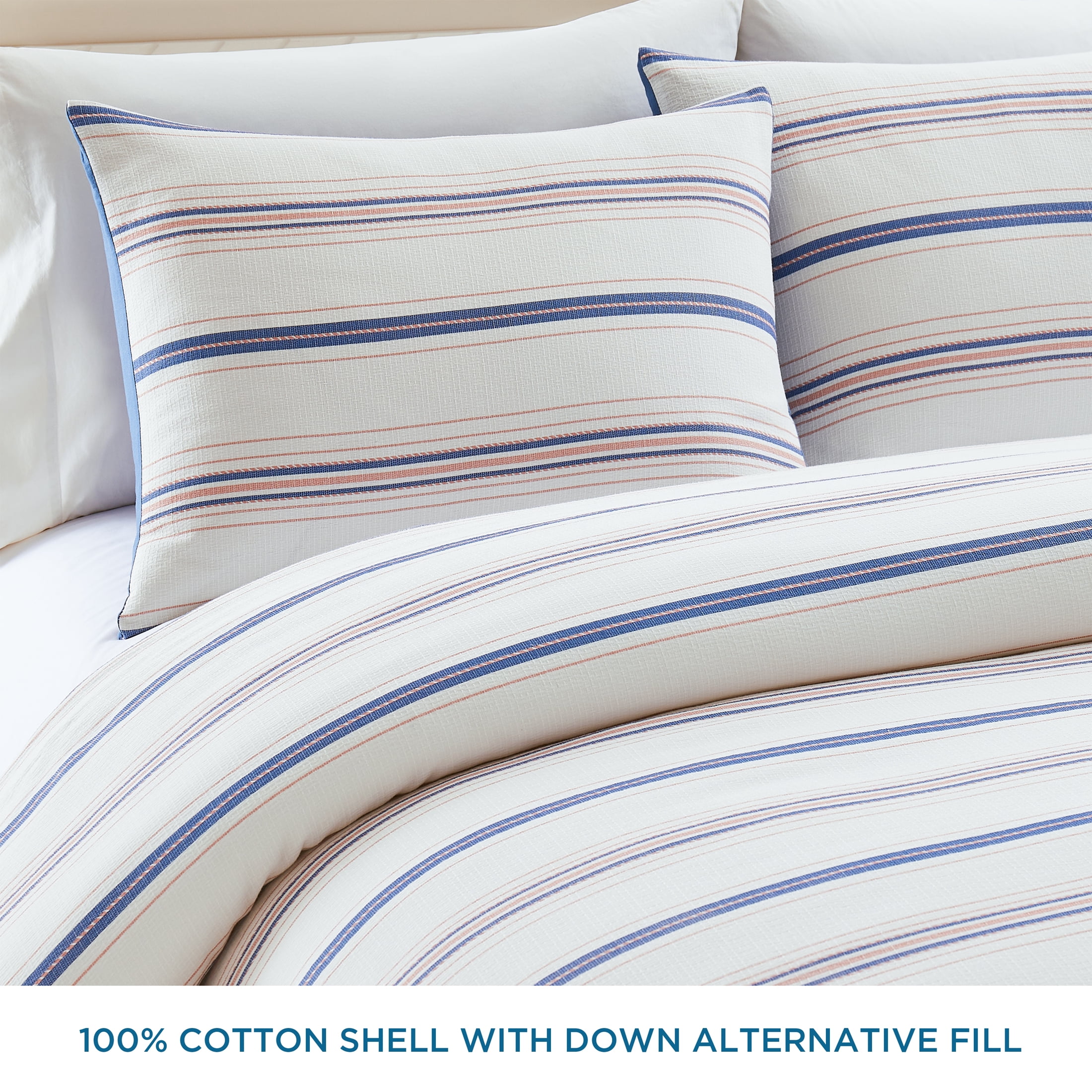 Coastal Living 3-Piece Lightweight 100% Cotton Stripes Comforter Set, Full/Queen