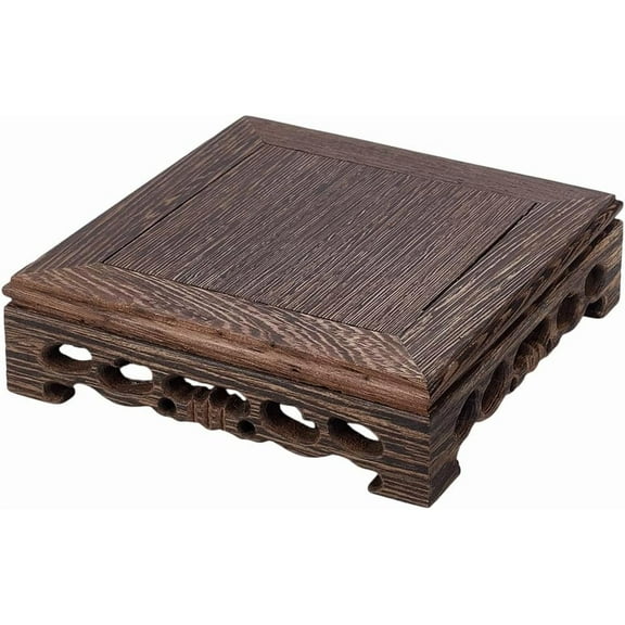 Wooden Display Stand Base 5.5 x 5.5 Inch Square Vase Riser Oriental Style Pedestal Stand Display Base DIY