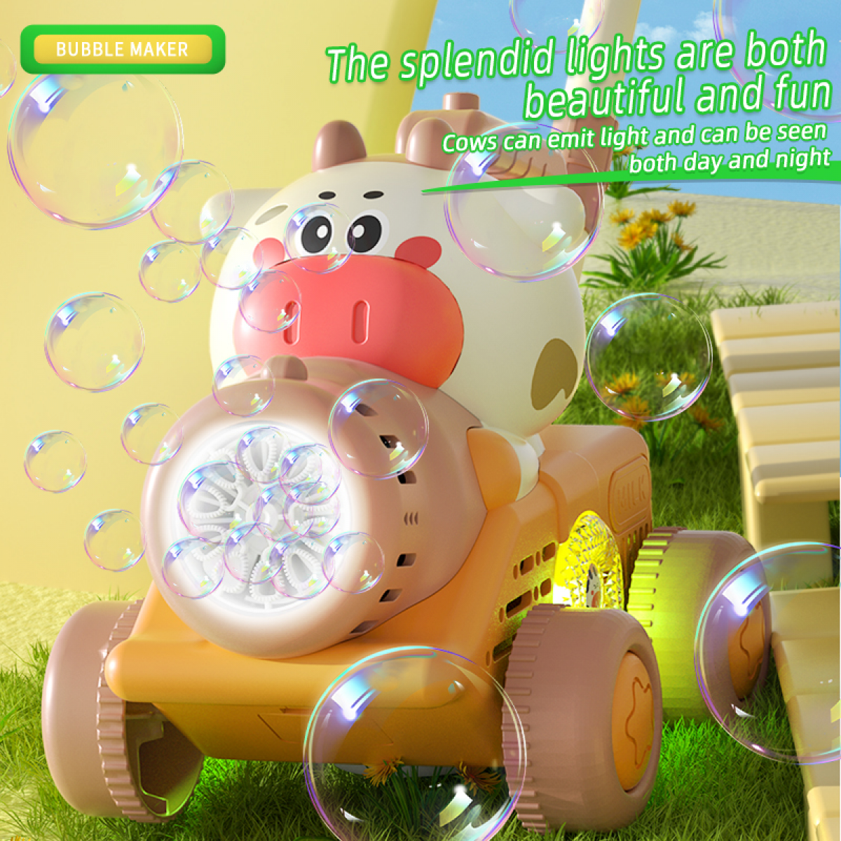 Automatic Bubble Lawn Mower Toys for Kids, Electric Bubbles Machine with Lights, Bubble Maker Blowers for Christmas Birthday Gifts